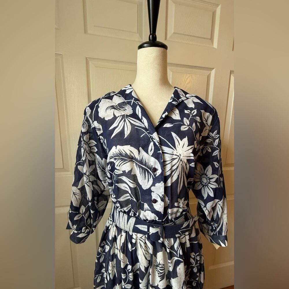Vintage 1980s Willi of California Hawaiian Print Floral Midi Dress Size 14 NWT